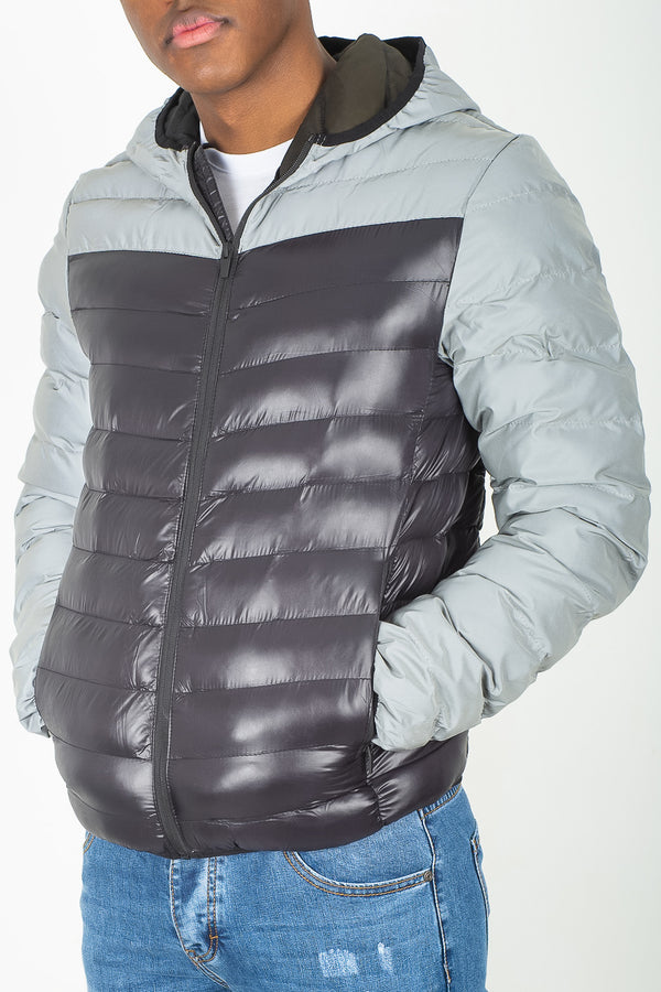 Mens Grey Reflective Contrast Quilted Jacket