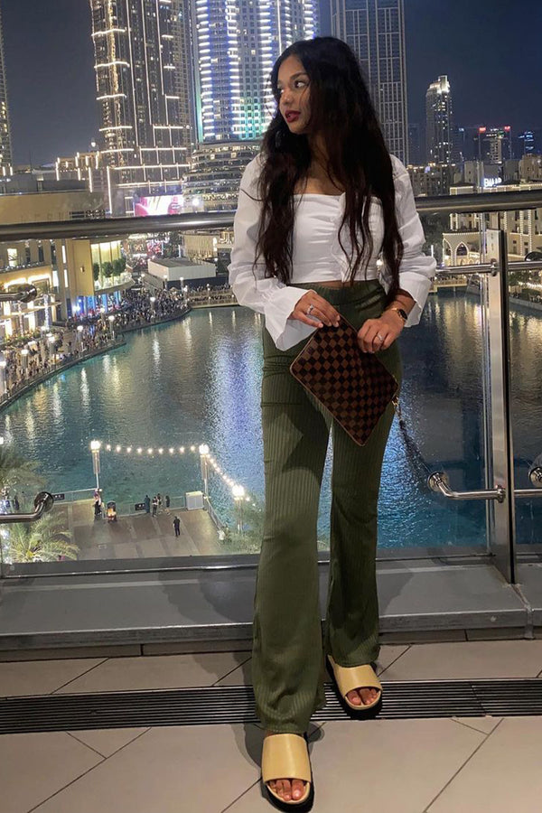 Green Basic Ribbed Flares