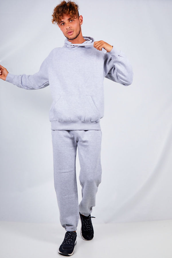Mens Grey Basic Pullover Hood Tracksuit