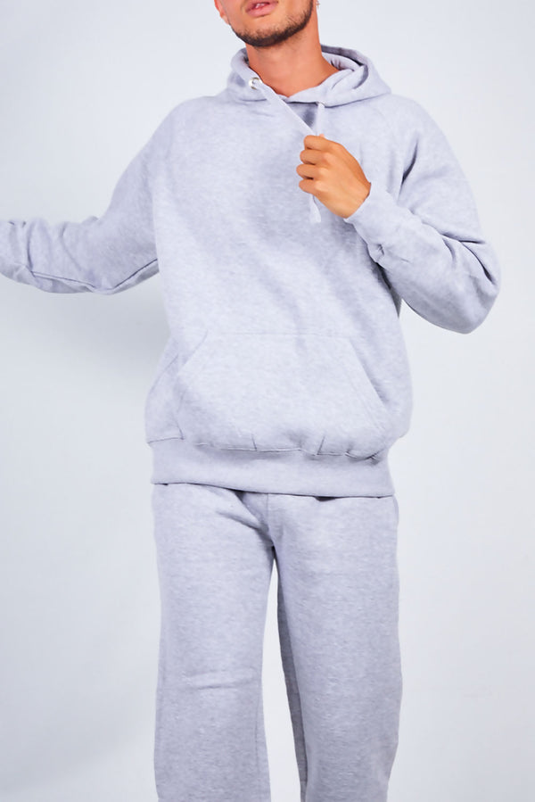 Mens Grey Basic Pullover Hood Tracksuit