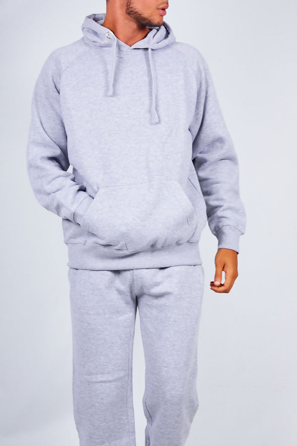 Mens Grey Basic Pullover Hood Tracksuit