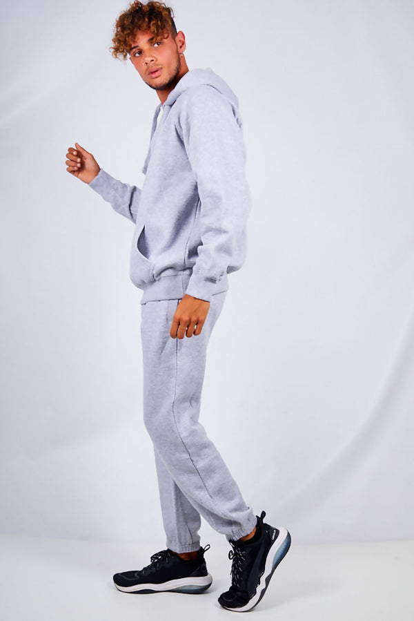 Mens Grey Basic Pullover Hood Tracksuit