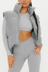 Grey Faux Leather Cropped Gilet