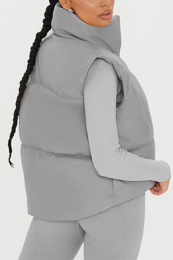 Grey Faux Leather Cropped Gilet