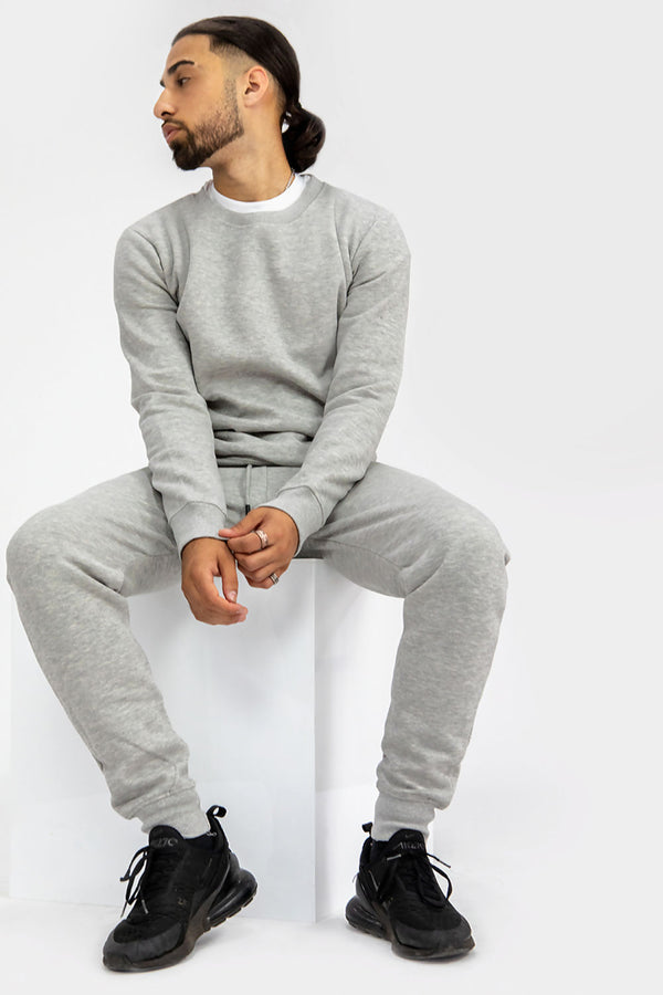 Grey Fleece Basic Crew Neck Tracksuit