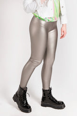 Grey Leather Look High Waist Leggings