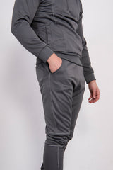 Mens Grey Tracksuit With Reflective Piping Detail