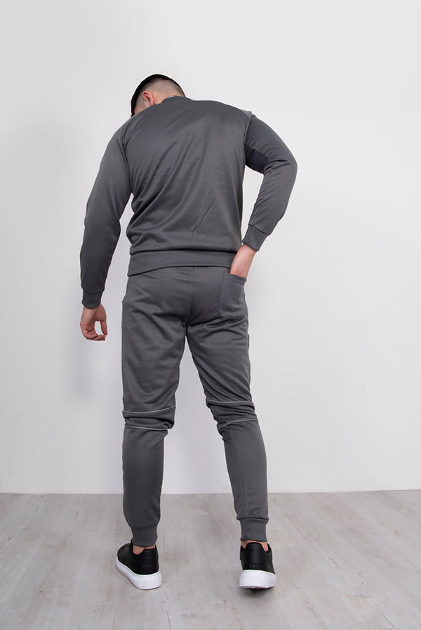 Mens Grey Tracksuit With Reflective Piping Detail