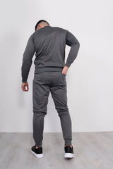 Mens Grey Tracksuit With Reflective Piping Detail