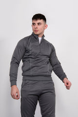 Mens Grey Tracksuit With Reflective Piping Detail