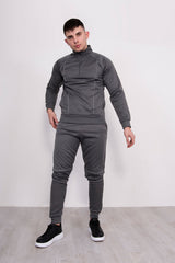 Mens Grey Tracksuit With Reflective Piping Detail