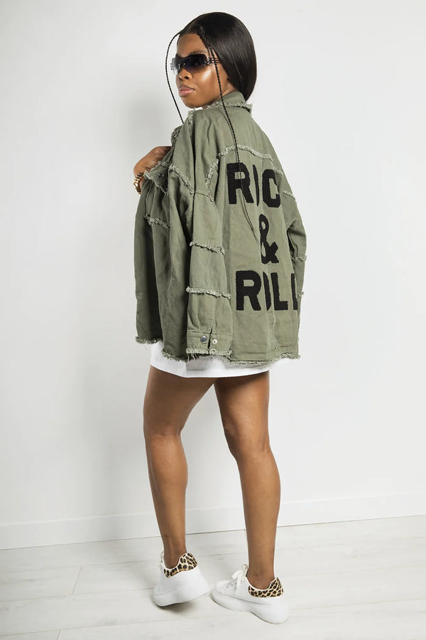 Khaki Rock And Roll Denim Jacket Pre Order