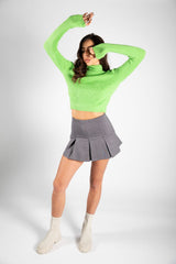 Lime Green Ribbed Cropped Turtleneck Jumper