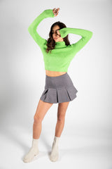 Lime Green Ribbed Cropped Turtleneck Jumper