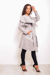 Grey Marl Belted Waterfall Duster Coat