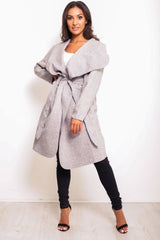 Grey Marl Belted Waterfall Duster Coat