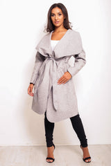 Grey Marl Belted Waterfall Duster Coat
