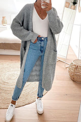 Grey Oversized Balloon Sleeve Knitted Cardigan