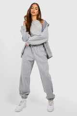Grey Zip Up Hoodie With Cuffed Jogger Set