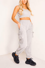 Grey Scoop Neck Crop Top and Cargo Jogger Set