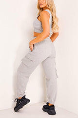 Grey Scoop Neck Crop Top and Cargo Jogger Set