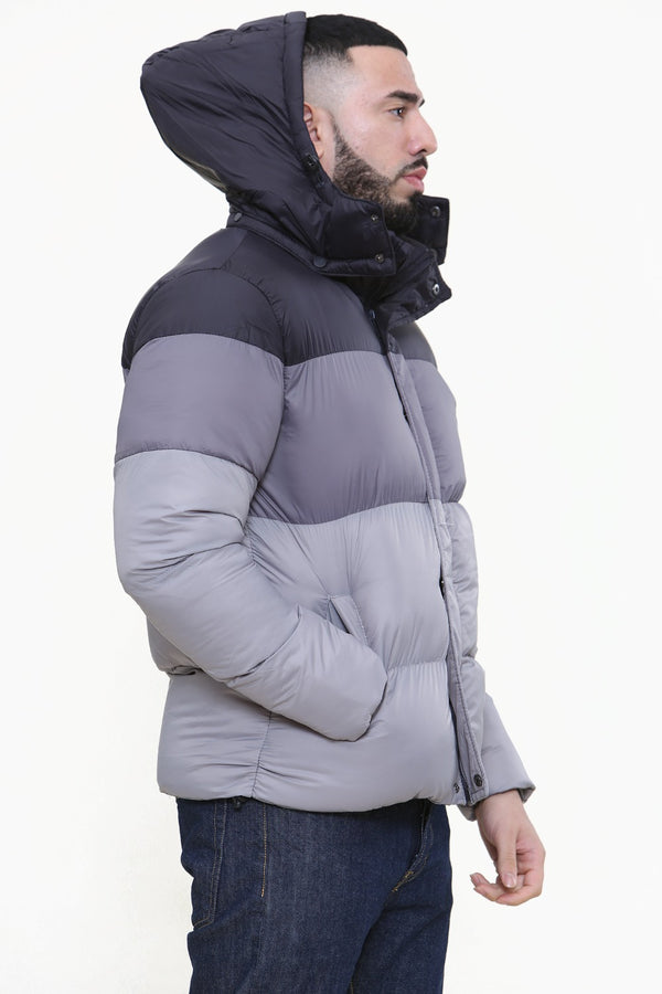 Mens Grey Beige Ombre Puffer Hooded Coat 