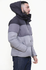 Mens Grey Beige Ombre Puffer Hooded Coat 