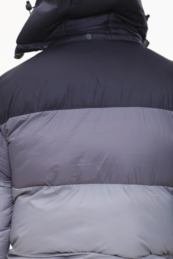 Mens Grey Beige Ombre Puffer Hooded Coat 