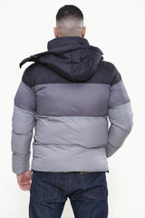 Mens Grey Beige Ombre Puffer Hooded Coat 