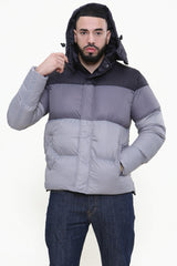 Mens Grey Beige Ombre Puffer Hooded Coat 