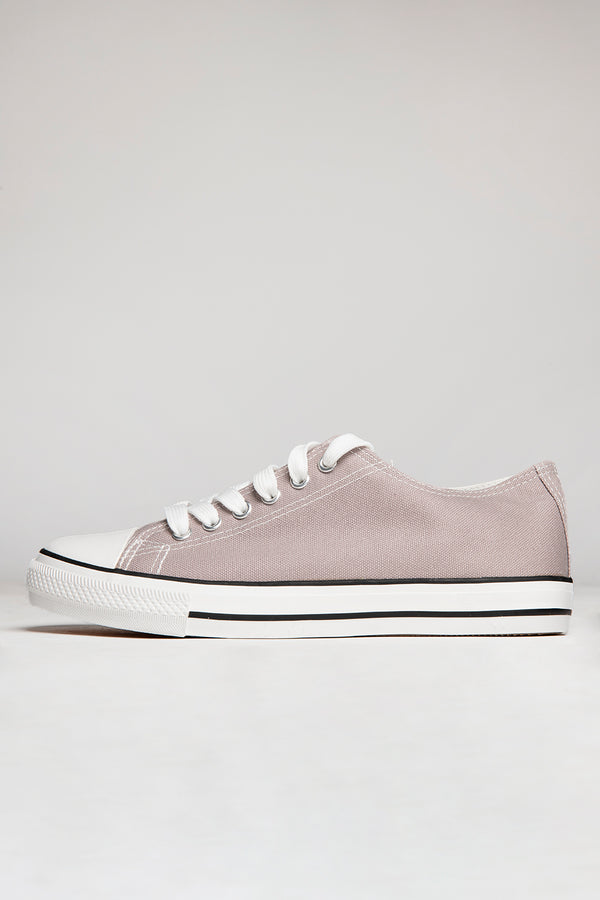 Grey Canvas Stripe Sole Flat Trainers