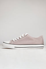 Grey Canvas Stripe Sole Flat Trainers