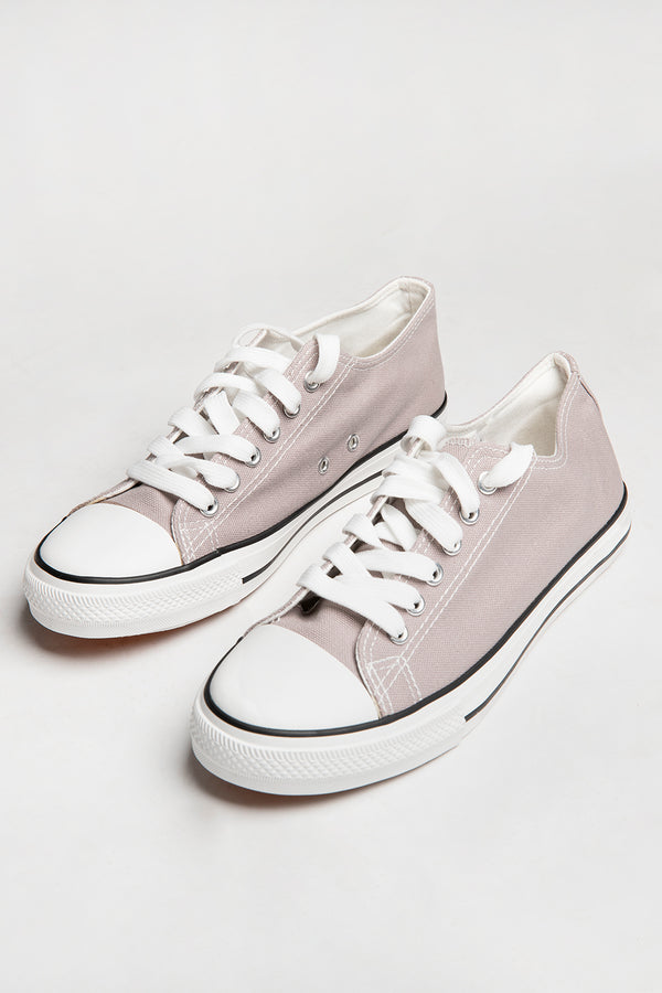 Grey Canvas Stripe Sole Flat Trainers