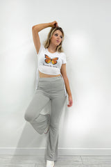 Grey Basic Ribbed Flares