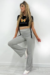 Grey Basic Ribbed Flares