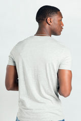 Mens Grey Panel Detail Bird Embroidered T-Shirt