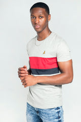 Mens Grey Panel Detail Bird Embroidered T-Shirt