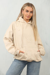 Beige Statement Oversized Hoodie with Cross Embroidery