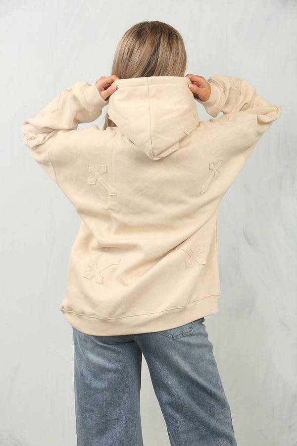 Beige Statement Oversized Hoodie with Cross Embroidery