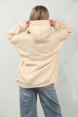 Beige Statement Oversized Hoodie with Cross Embroidery