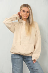 Beige Statement Oversized Hoodie with Cross Embroidery