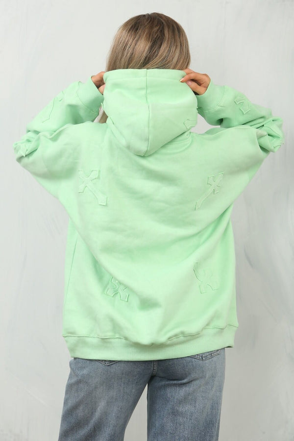 Mint Statement Oversized Hoodie with Cross Embroidery