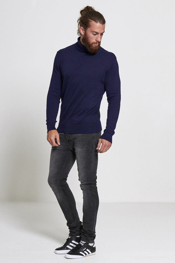 Navy Turtle Neck Fine Knit Jumper