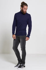 Navy Turtle Neck Fine Knit Jumper