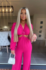 Hot Pink O Ring Cut Out Detail Jumpsuit