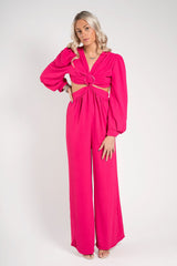 Hot Pink O Ring Cut Out Detail Jumpsuit