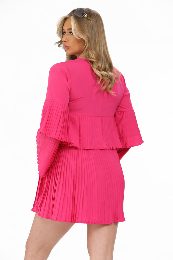 Hot Pink Pleated Ruffle Mini Dress