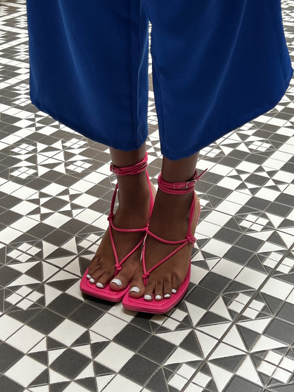 Hot Pink Square Toe Lace Up Mules 