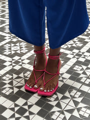 Hot Pink Square Toe Lace Up Mules 
