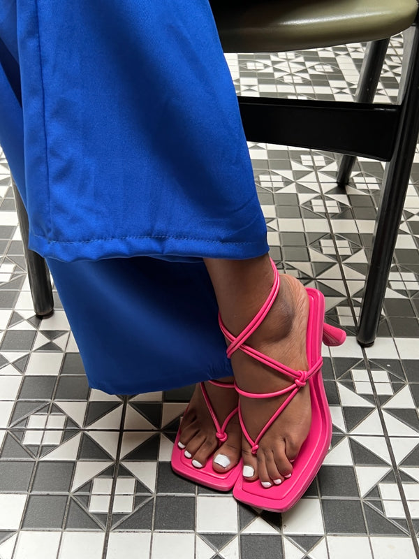 Hot Pink Square Toe Lace Up Mules 